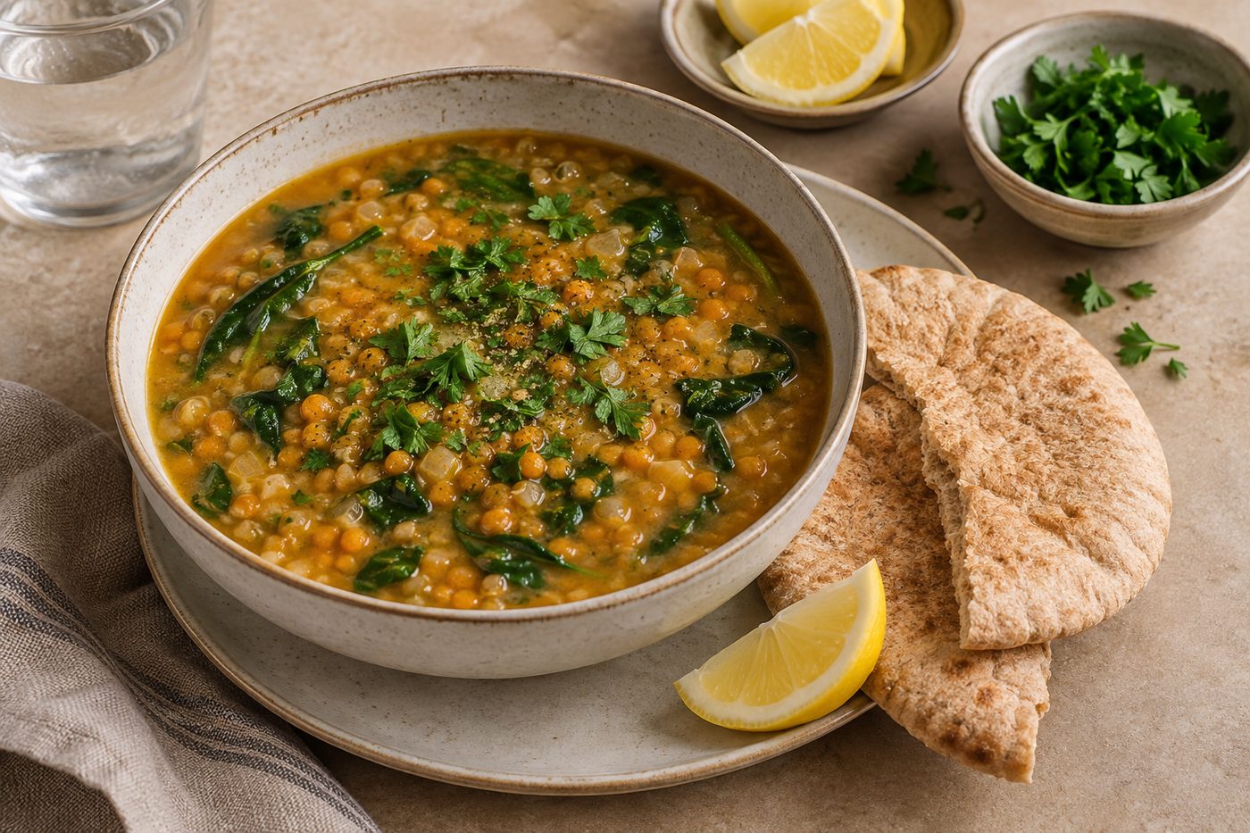 Lebanese Ginger Lentil Soup with Lemon