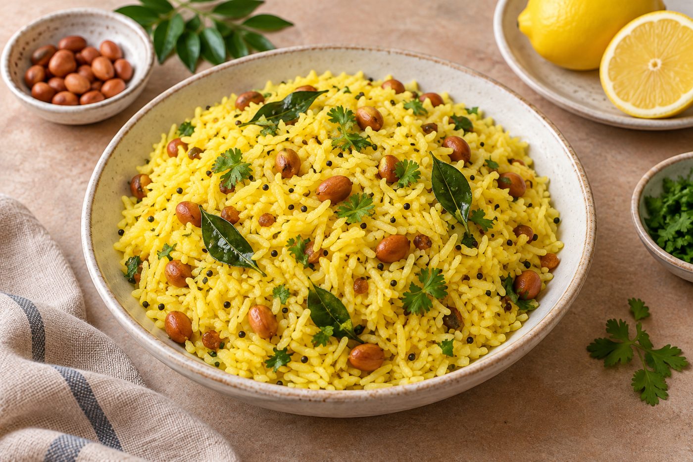 Indian Lemon Rice with Peanuts
