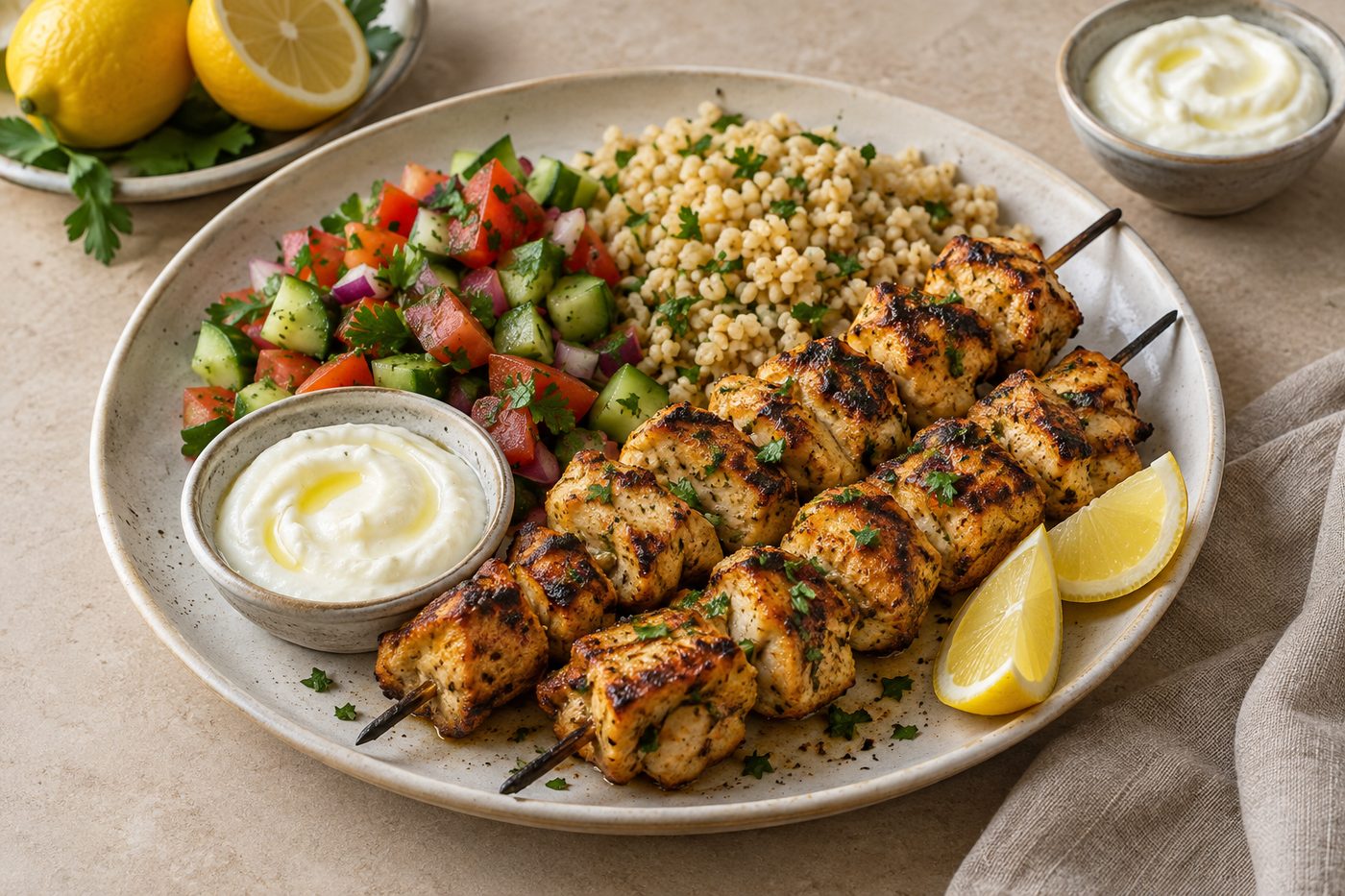 Lebanese Lemon Garlic Chicken Tawook