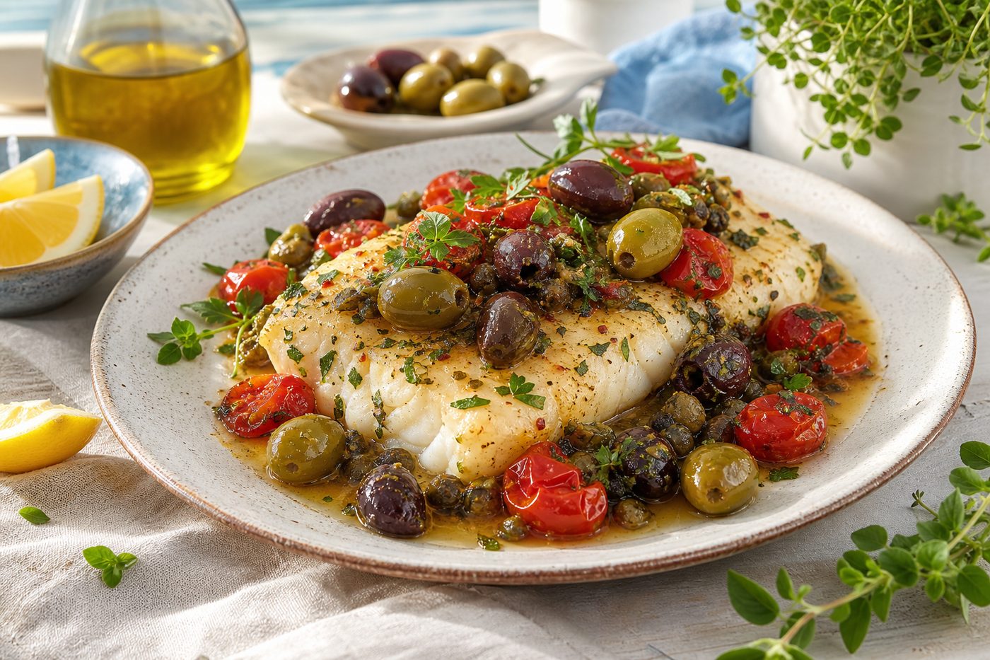Mediterranean Baked Cod with Olives